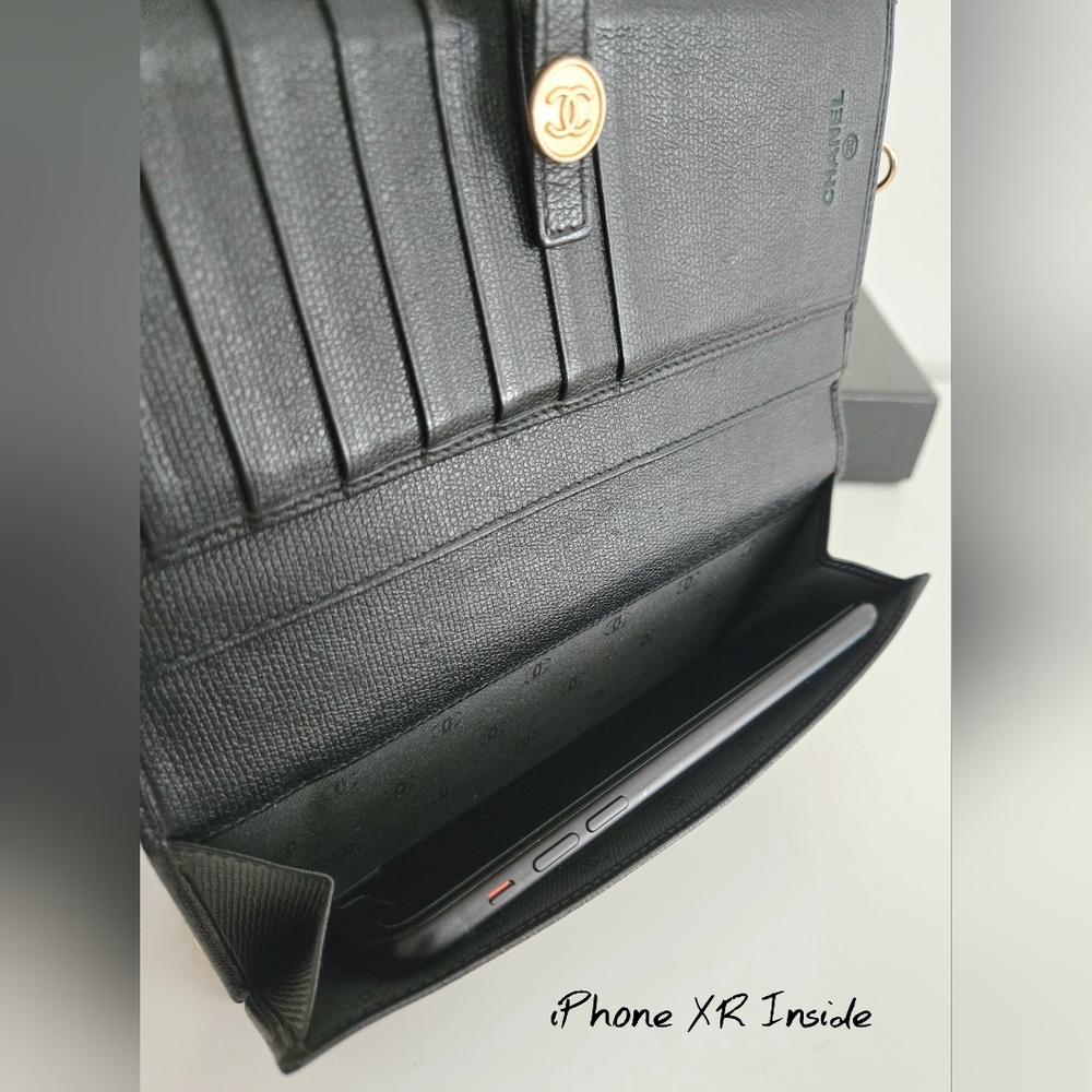 Authentic CHANEL CC Coco Black Gold Flap Wallet Clutch Crossbody WOC Card Holder - Picture 7 of 15